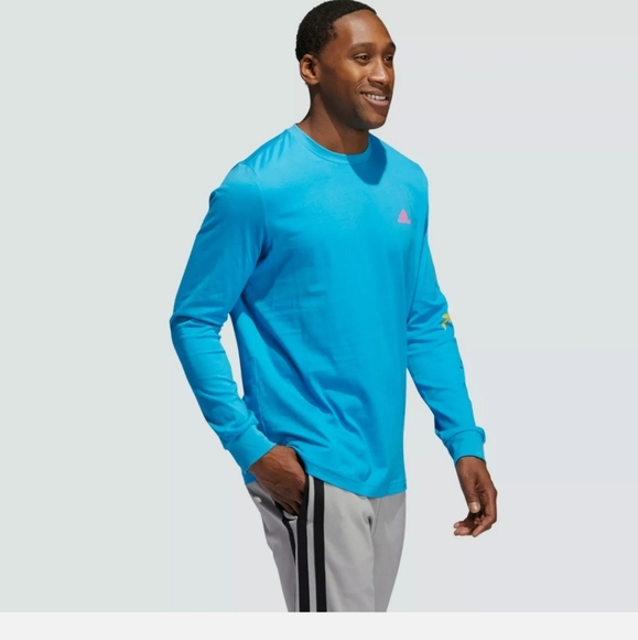 🆕 Adidas | Day of the Dead Candy Skulls Blue Long Sleeve Shirt Mens Size Medium - Picture 7 of 7